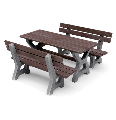 Bausatz Tisch Picknick, Beine - grau, Platten - braun